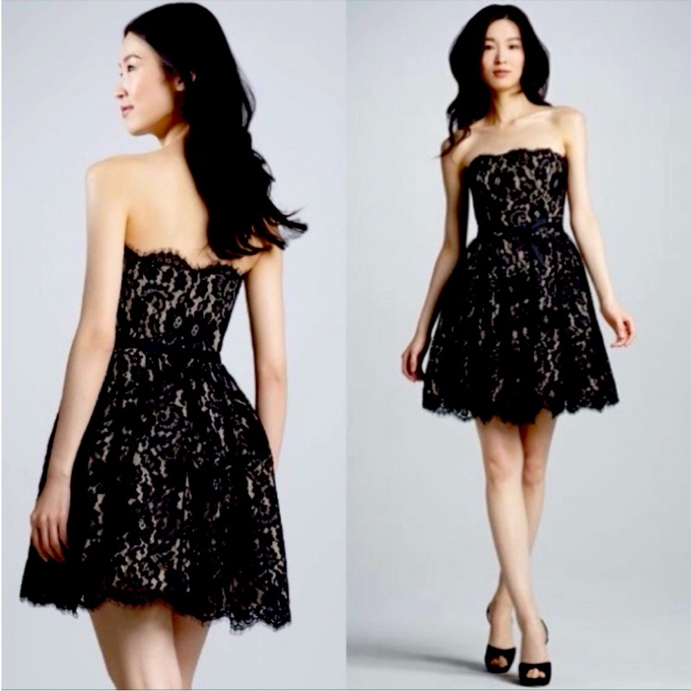 Robert Rodriguez Neiman Marcus Classic Strapless Little Black Lace Mini Dress